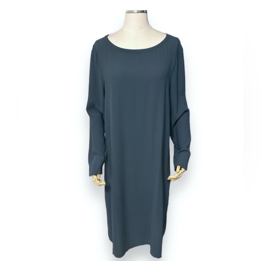 EILEEN FISHER Silk Georgette Scoop Neck Split Tunic Dress